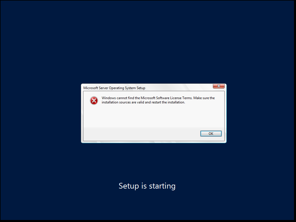 Error: Windows cannot find the Microsoft Software License Terms